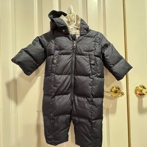 Navy down filled Hooded Baby Snowsuit 6m